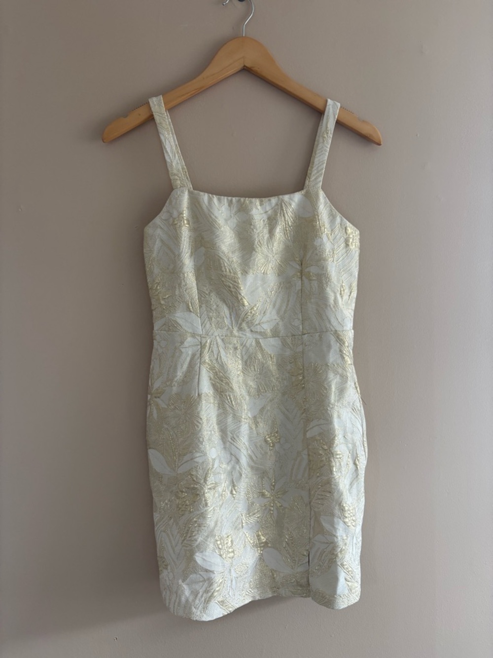 Lulus Shine for Us Cream Metallic Tropical Jacquard Mini Dress Size Small Bridal - Picture 3 of 10
